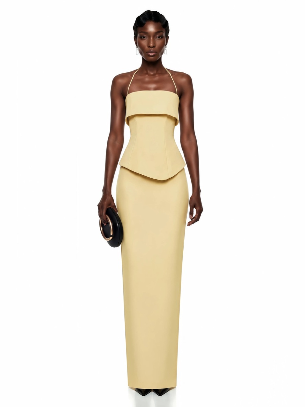 NWT Penelope Yellow Halterneck Peplum Top & Skirt Set